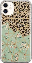 iPhone 11 hoesje siliconen - Luipaard bloemen print - Soft Case Telefoonhoesje - Luipaardprint - Transparant, Groen