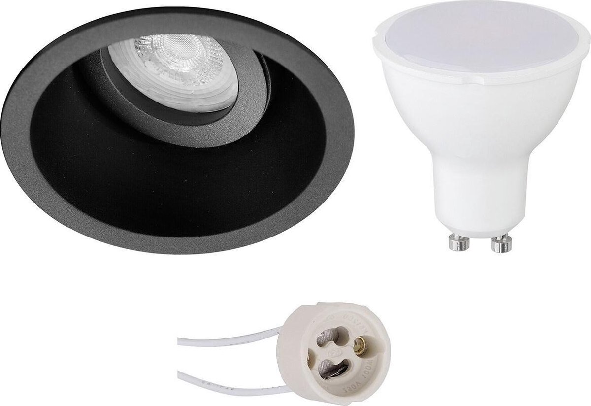 GU10 Inbouwspot Set - Mat Zwart - Inbouw Rond - Kantelbaar - Pragmi Zano Pro - 4W - Warm Wit 3000K - Ø93mm