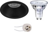 LED Spot Set - Pragmi Pollon Pro - GU10 Fitting - Inbouw Rond - Mat Zwart - Verdiept - Ø82mm - Philips - SceneSwitch 827 36D - 1.5W-5W - Warm Wit 2200K-2700K - Dimbaar