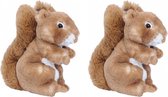 Set van 2x stuks pluche eekhoorn knuffels bruin 20 cm - Bosdieren knuffelbeesten