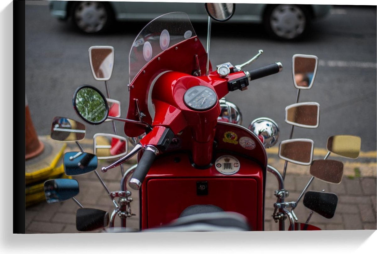 Canvas - Rode Spiegel Scooter - 60x40cm Foto op Canvas Schilderij (Wanddecoratie op Canvas)