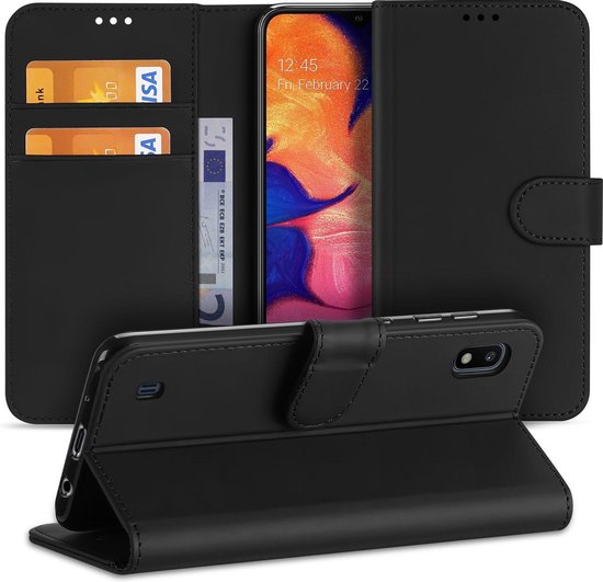 Geschikt voor Samsung Galaxy A10 Hoesje Zwart met Pasjeshouder