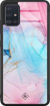 Samsung A51 hoesje glass - Marmer blauw roze | Samsung Galaxy A51  case | Hardcase backcover zwart