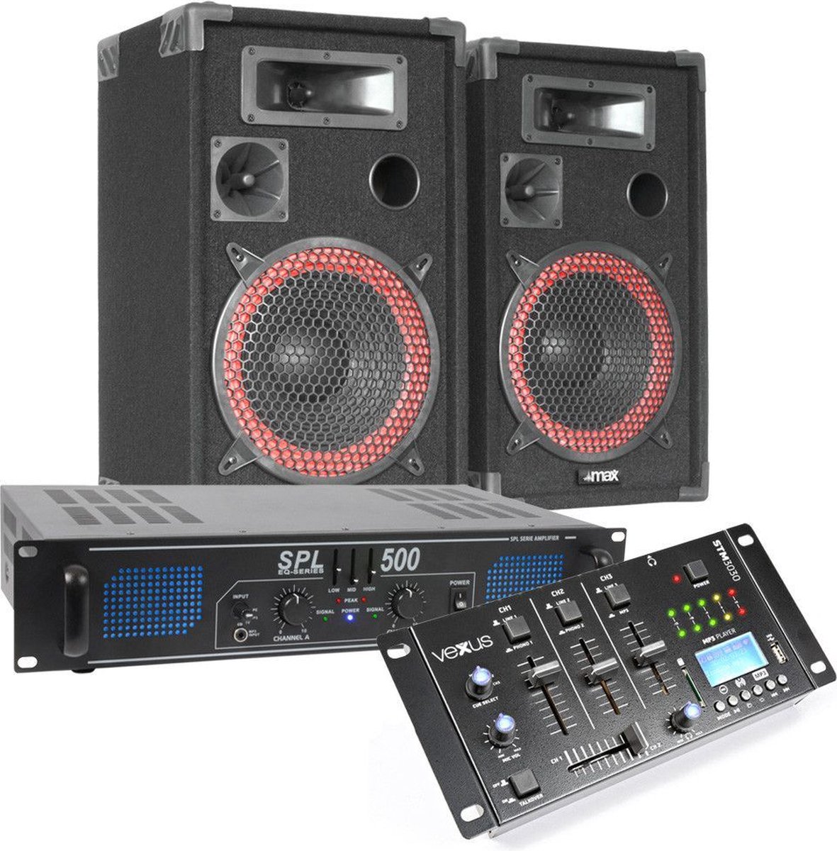 Complete Bluetooth DJ geluidsinstallatie 500W - MAX
