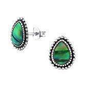 Oorbellen | Oorstekers | Zilveren oorstekers, druppel, green abalone