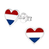 Oorbellen meisje | Zilveren oorstekers, hartje met Nederlandse vlag