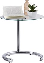 table d'appoint relaxdays réglable en hauteur - table basse ronde - chrome - table en verre - argent