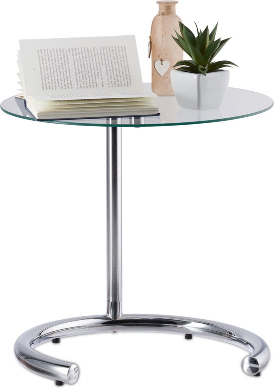 ondersteboven afdrijven helpen relaxdays bijzettafel hoogte verstelbaar - koffietafel rond - chroom -  glastafel - zilver | bol.com