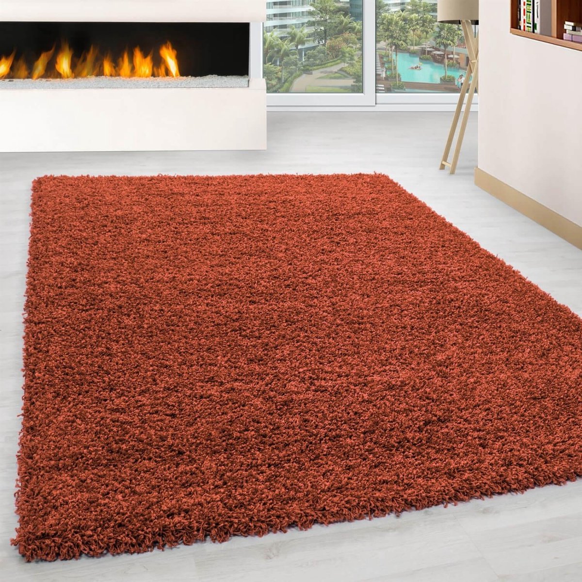 Ayyildiz Hoogpolig vloerkleed, effen kleur - effen, terracotta, vloerkleed voor de woonkamer, jute achterkant, afmeting: 160 cm rond Rood,Bruin