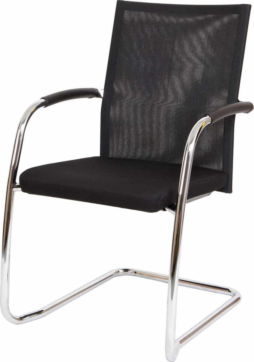 Vergaderstoel F260 slede frame met zwarte rug mesh en zwarte zitting