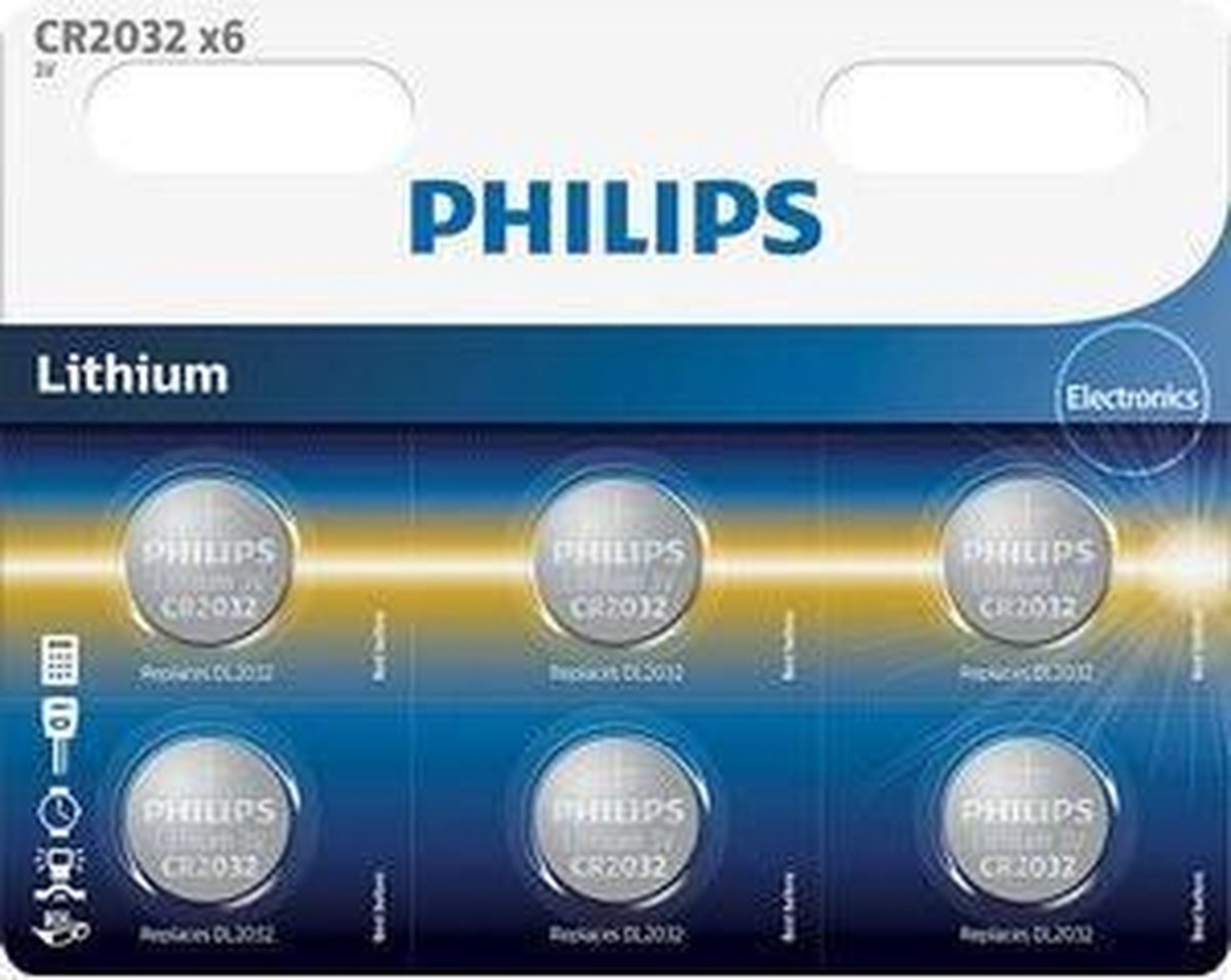 bol.com | Philips CR2032 3v lithium knoopcel batterij - 6 stuks