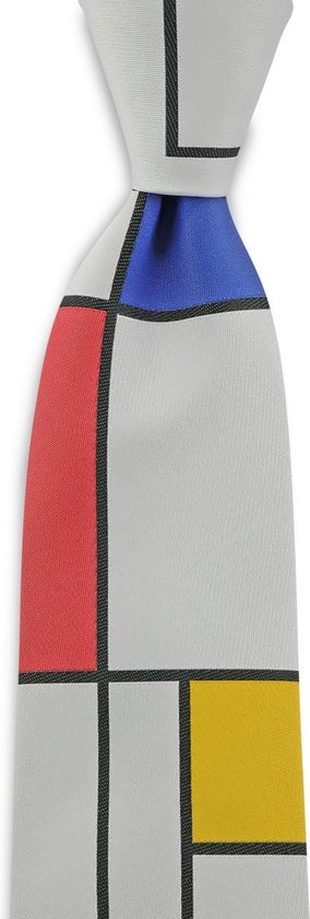 We Love Ties - Stropdas Mondriaan - geweven polyester Microfill - grijs / rood / blauw / geel / zwart