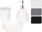 3-Delige badkamer/toilet accessoires set wit van dolomiet - Huishouding - Badkameraccessoires/benodigdheden - Toiletaccessoires/benodigdheden - Zeeppompjes/bekers/zeephouders
