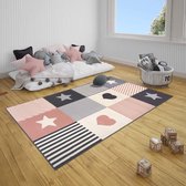 Kindervloerkleed blokken Lovely Stars - grijs/roze 80x150 cm