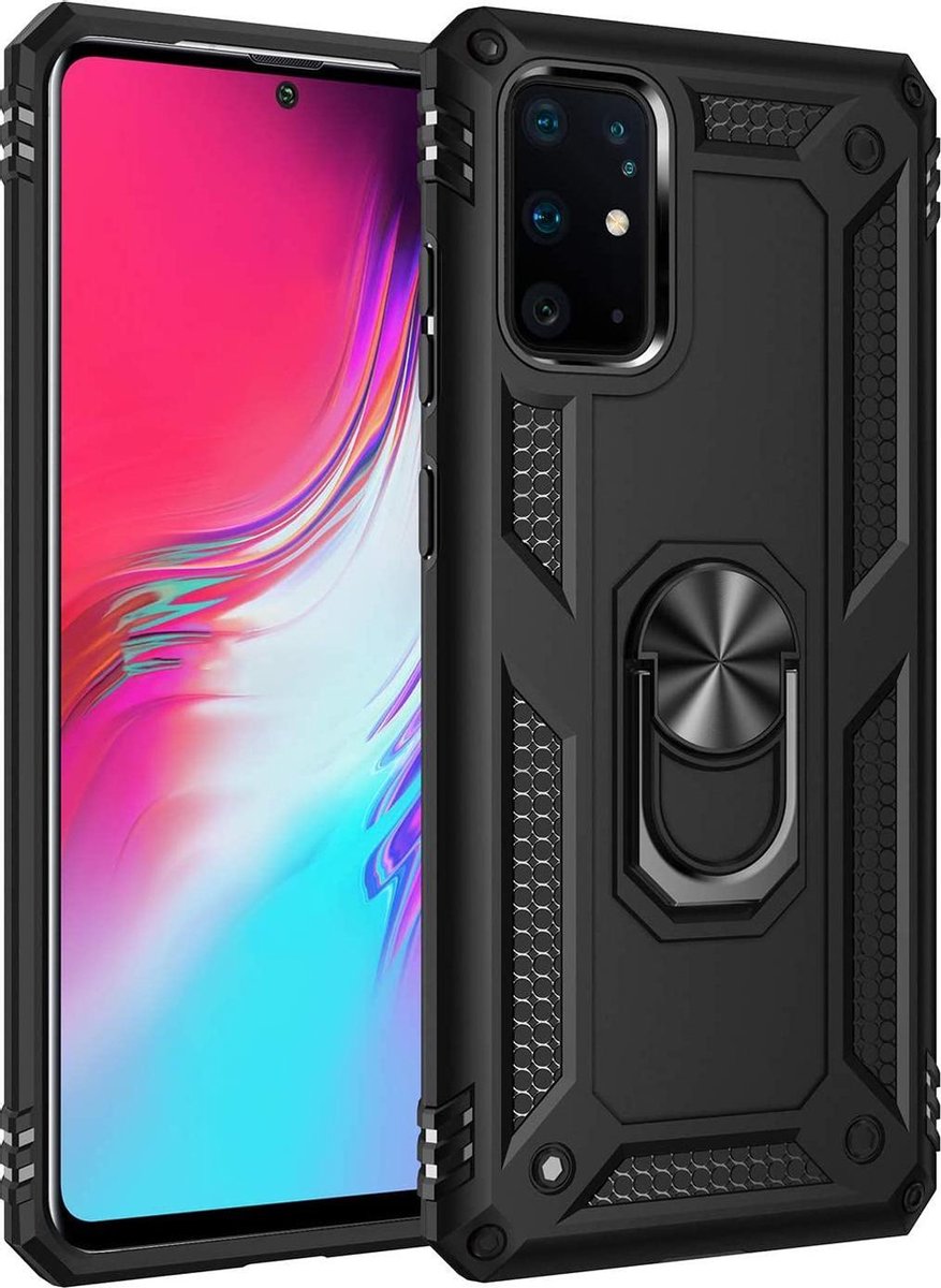 Anti-Shock Hybrid Ring Armor Hoesje Geschikt voor: Samsung Galaxy S10 Lite - zwart