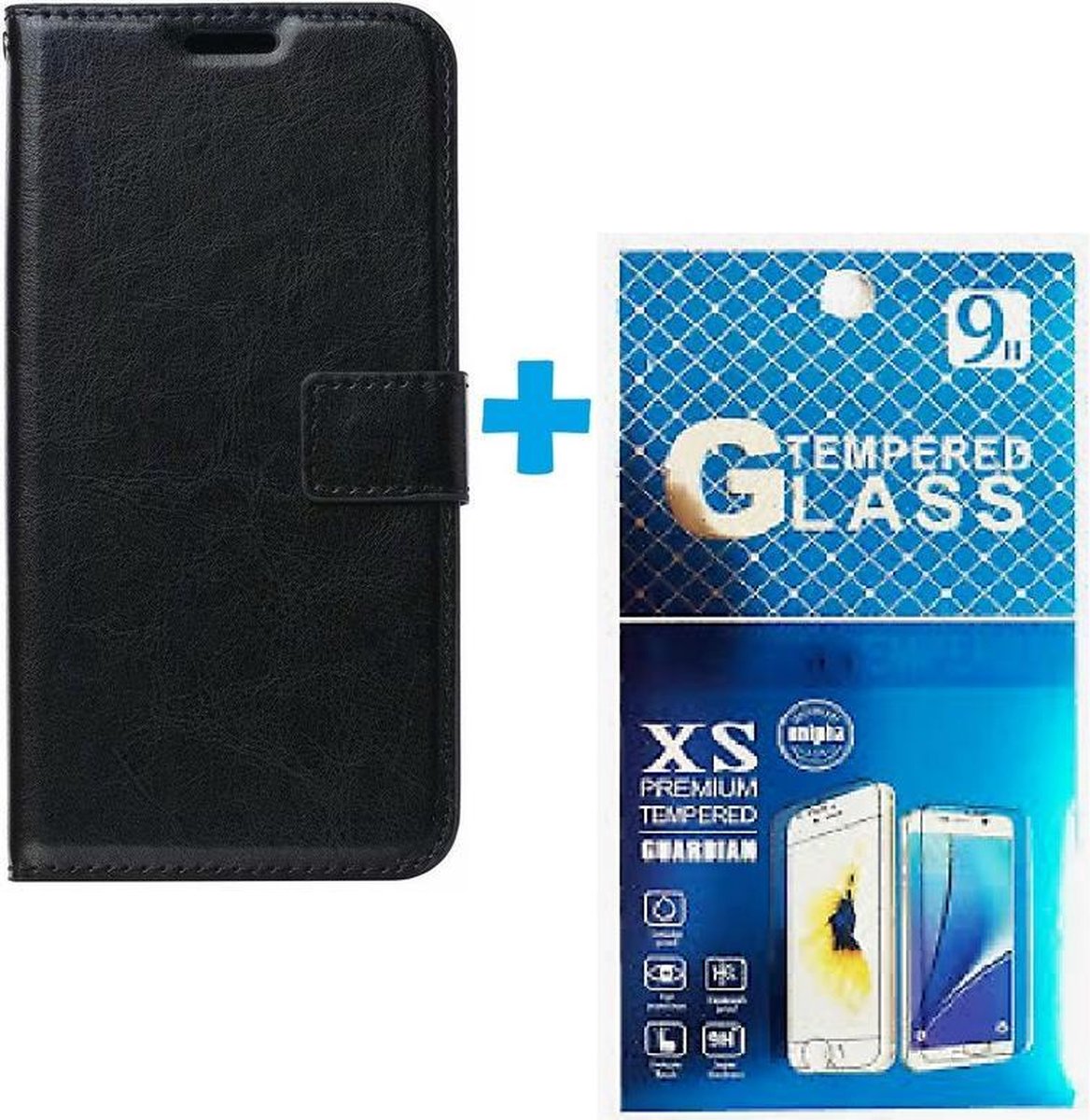 Portemonnee Book Case Hoesje + 2x Screenprotector Glas Geschikt voor: Oppo A9 (2020) / A5 (2020) -  zwart