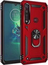 Anti-Shock Hybrid Ring Armor Hoesje - Geschikt voor: Motorola Moto G8 Play / One Macro rood