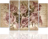 Schilderij , Vintage Rozen , 4 maten , 5 luik , roze beige , Premium print , XXL