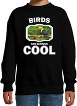 Dieren toekans sweater zwart kinderen - birds are serious cool trui jongens/ meisjes - cadeau toekan/ toekans liefhebber 3-4 jaar (98/104)