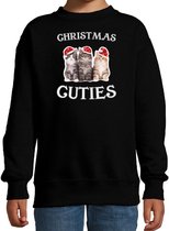 Kitten Kerstsweater / Kerst trui Christmas cuties zwart voor kinderen - Kerstkleding / Christmas outfit 7-8 jaar (122/128) - Kersttrui