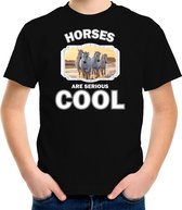 Dieren witte paarden t-shirt zwart kinderen - horses are serious cool shirt - cadeau shirt wit paard/ paarden liefhebber L (146-152)
