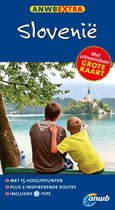 Cover van ANWB Extra gids Slovenië met twee personen, kijkend naar het meer en het eiland met kerk. Rode sticker met 'Met uitgenembare Grote Kaart'.