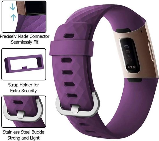 Charge 3 & 4 Sport Wafel Band - Maat ML - Donkerpaars - Geschikt Voor ...