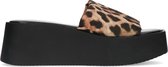 Sacha - Dames - Zwarte leopard wedge sandalen - Maat 38