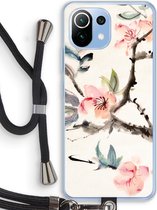 Case Company® - Xiaomi Mi 11 Lite hoesje met Koord - Japanse bloemen - Telefoonhoesje met Zwart Koord - Bescherming aan alle Kanten en Over de Schermrand