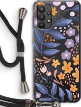 Case Company® - Samsung Galaxy A32 4G hoesje met Koord - Flowers with blue leaves - Telefoonhoesje met Zwart Koord - Bescherming aan alle Kanten en Over de Schermrand