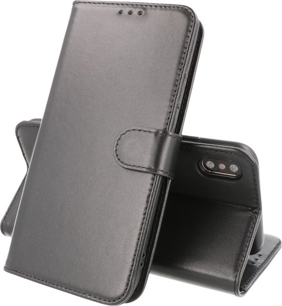 Étui livre en cuir véritable - Étui portefeuille en cuir pour téléphone - Convient pour iPhone X - XS - Zwart