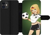 Bookcase Geschikt voor iPhone 11 telefoonhoesje - Een illustratie van een meisje met Duitse kleding en een voetbal - Meiden - Meisjes - Kinderen - Met vakjes - Wallet case met magneetsluiting