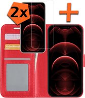 Hoesje Geschikt voor iPhone 13 Pro Max Hoes Bookcase Flipcase Book Cover Met 2x Screenprotector - Hoes Geschikt voor iPhone 13 Pro Max Hoesje Book Case - Rood