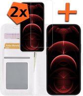 iPhone 13 Hoesje Bookcase Met 2x Screenprotector - iPhone 13 Screenprotector 2x - iPhone 13 Book Case Met 2x Screenprotector Wit