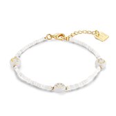 Twice As Nice Armband in goudkleurig edelstaal, witte pareltjes, 3 smileys  17 cm+3 cm