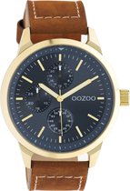 OOZOO Timepieces - Gouden horloge met bruine leren band - C10906 - Ø45