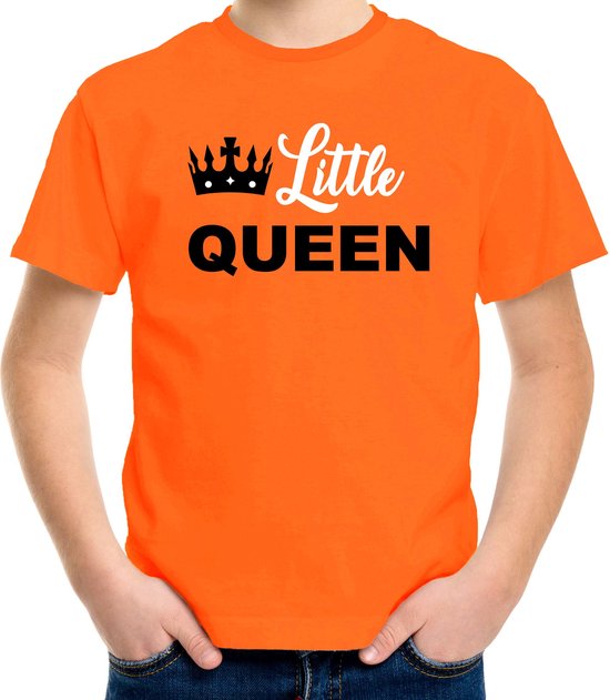 Little queen t-shirt - oranje - kinderen - Koningsdag kleding / outfit 110/116