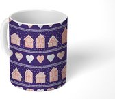 Mok - Koffiemok - Peperkoekhuisje - Hart - Sneeuw - Patronen - Kerst - Mokken - 350 ML - Beker - Koffiemokken - Theemok