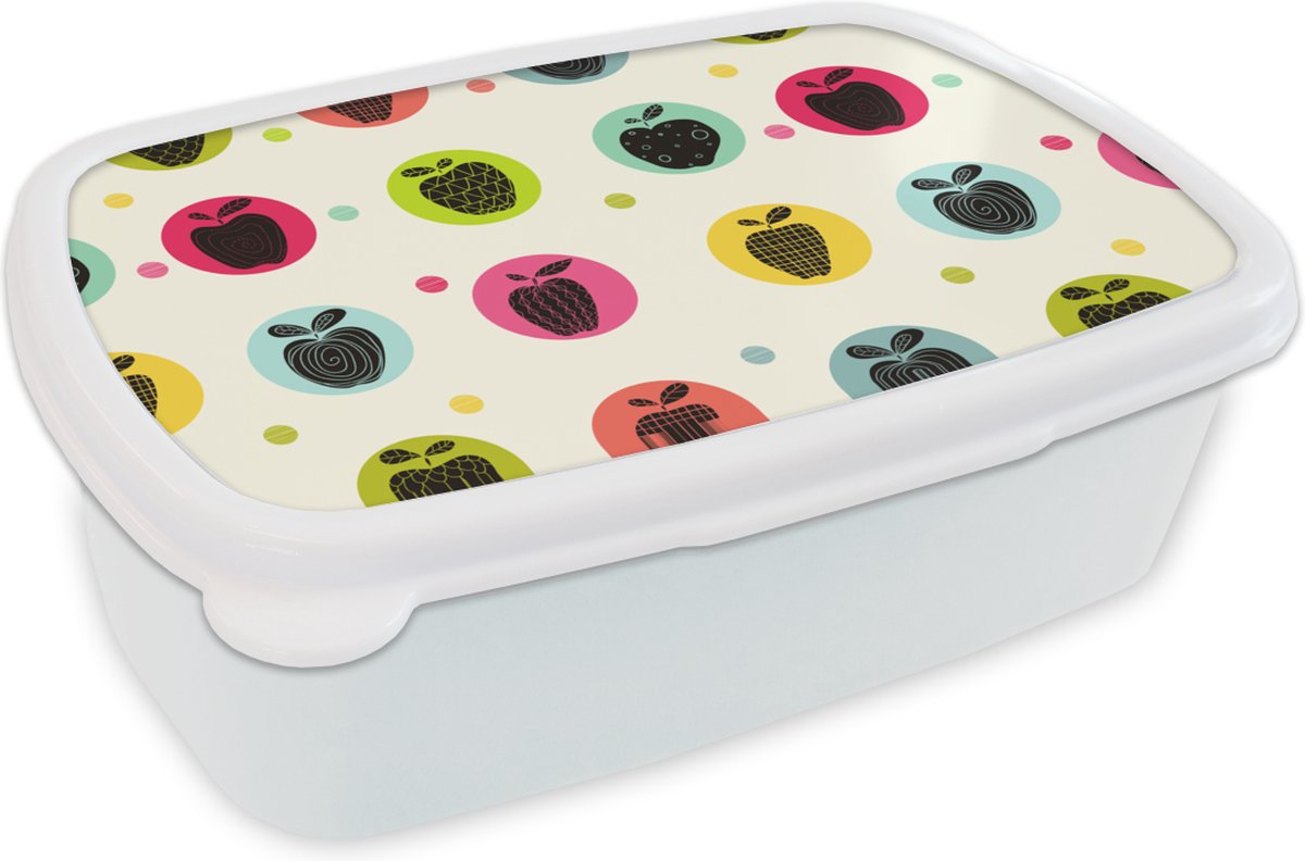 Broodtrommel Wit - Lunchbox - Brooddoos - Appel - Stippen - Patroon - 18x12x6 cm - Volwassenen