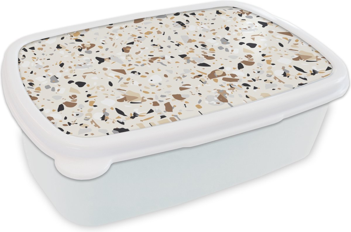 Broodtrommel Wit - Lunchbox - Brooddoos - Terrazzo - Patronen - Design - 18x12x6 cm - Volwassenen