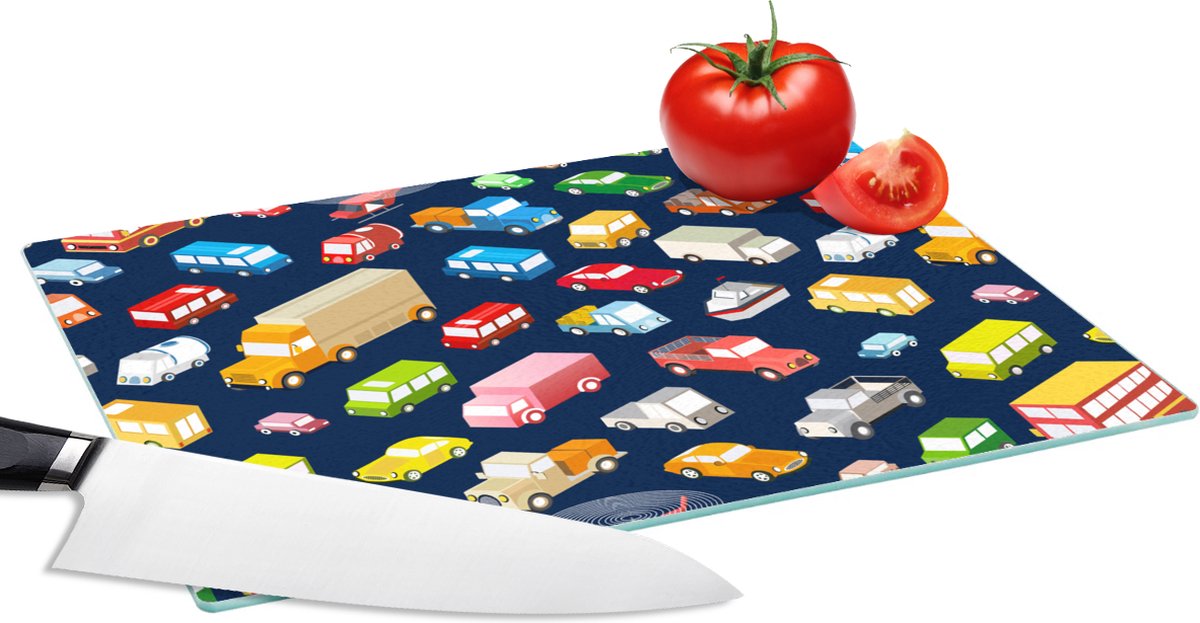 Glazen Snijplank - 28x20 - Patroon - Auto - Verkeer - Snijplanken Glas
