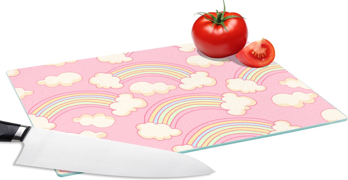 Glazen Snijplank - 28x20 - Regenboog - Wolken - Patronen - Snijplanken Glas