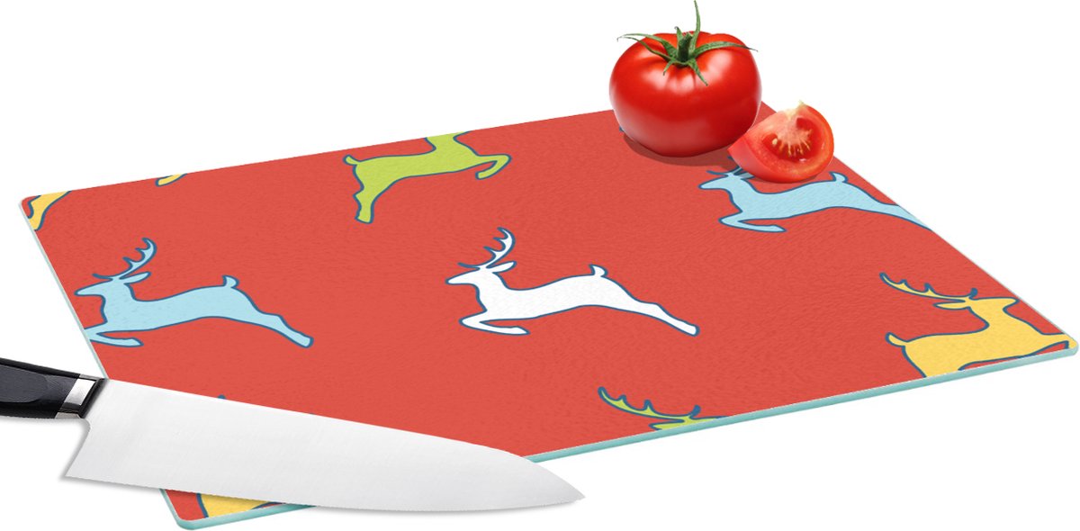Glazen Snijplank - 39x28 - Patroon - Hert - Rood - Snijplanken Glas