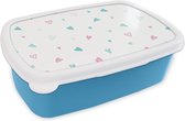 Broodtrommel Blauw - Lunchbox - Brooddoos - Hartjes - Patronen - Pastel - 18x12x6 cm - Kinderen - Jongen