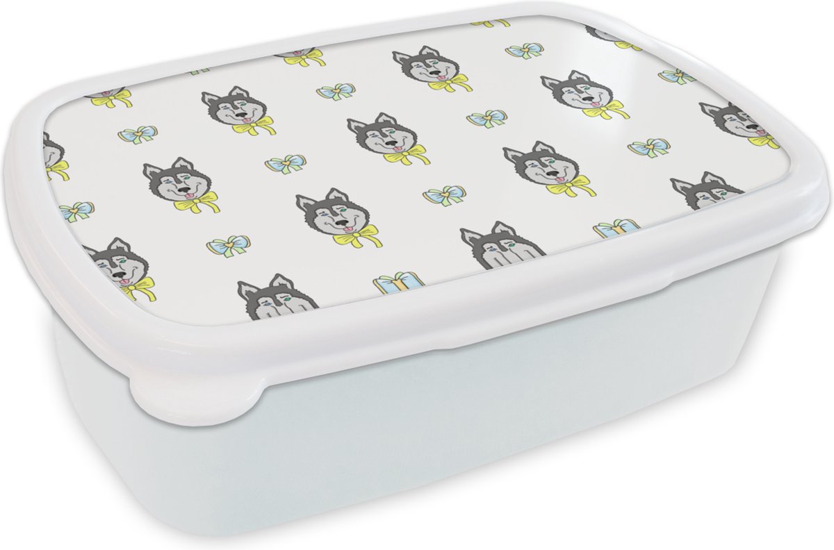 Broodtrommel Wit - Lunchbox - Brooddoos - Husky - Hond - Winter - Design - 18x12x6 cm - Volwassenen