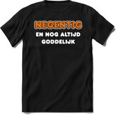 90 Jaar Goddelijk - Feest kado T-Shirt Heren / Dames - Wit / Oranje - Perfect Verjaardag Cadeau Shirt - grappige Spreuken, Zinnen en Teksten. Maat 3XL