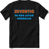 70 Jaar Goddelijk - Feest kado T-Shirt Heren / Dames - Blauw / Oranje - Perfect Verjaardag Cadeau Shirt - grappige Spreuken, Zinnen en Teksten. Maat 3XL