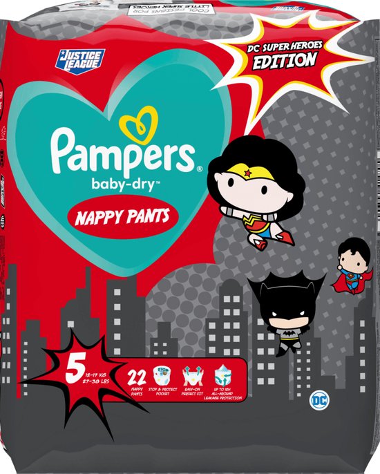 Pampers Baby-Dry Pants - Taille 5 - 22 culottes de protection (12-17 KG)  Justice League