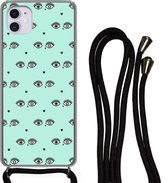 Hoesje met koord Geschikt voor iPhone 12 Mini - Meisjes - Ogen - Hartjes - Patronen - Girl - Kids - Kinderen - Siliconen - Crossbody - Backcover met Koord - Telefoonhoesje met koord - Hoesje met touw