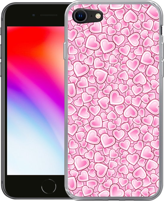 Coque iPhone SE 2020 - Meiden - Hartjes - Rose - Motifs - Fille - Enfant - Enfants - Coque de téléphone en Siliconen